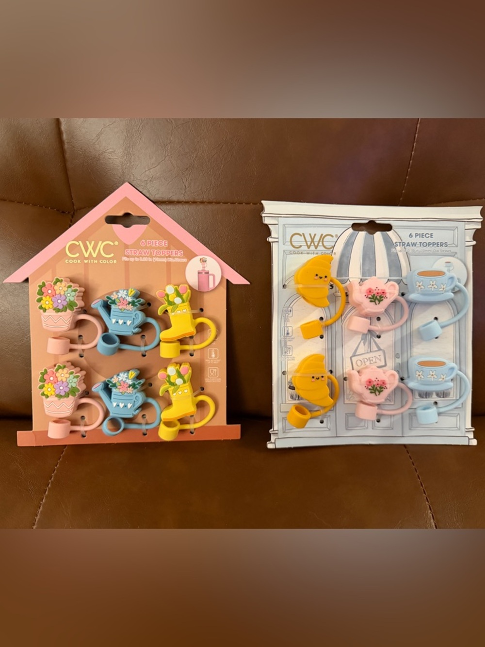 Cook With Color 6 Piece Straw Topper Sets - Gardening & Cafe Themes